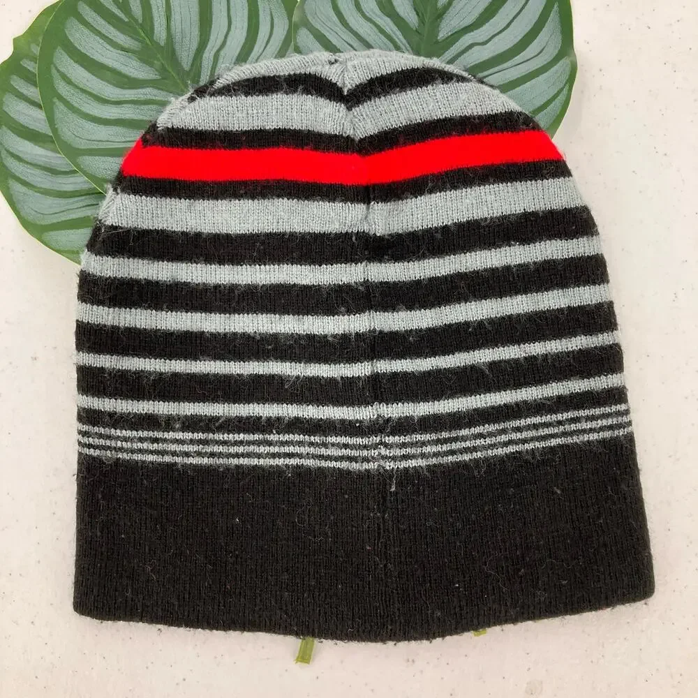 Marvel Avengers Black Gray Red Stripe Patch Comic Hero Knit Beanie Winter Hat